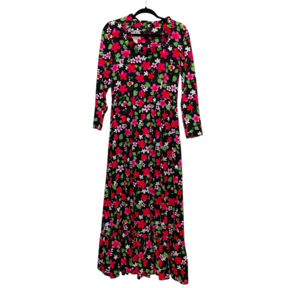 Vtg 60s Julie Miller California Retro Floral Ruffle Mod Maxi Dress Sz 14